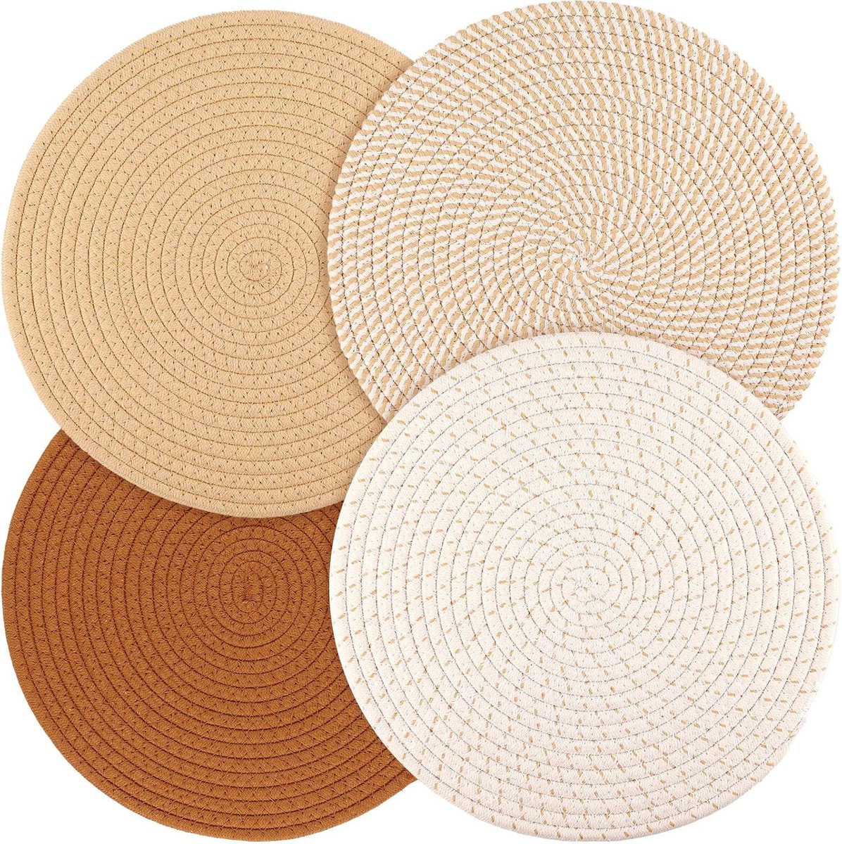 4-delige ronde geweven placematset, 33 cm (13 inch) keukentafelmatten