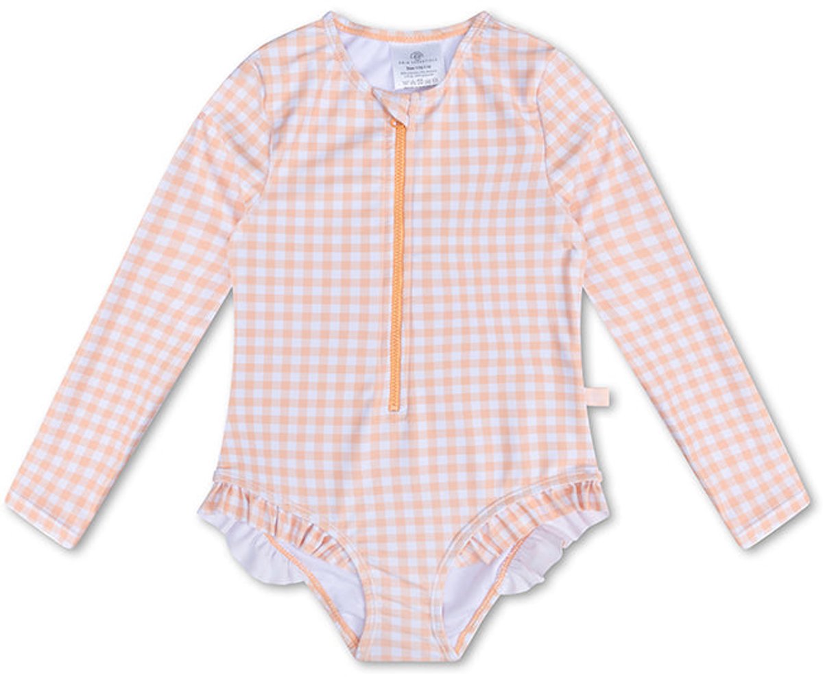Swim Essentials UV Badpak Meisjes Met Lange Mouwen - Oranje/Wit - Sunset Grid