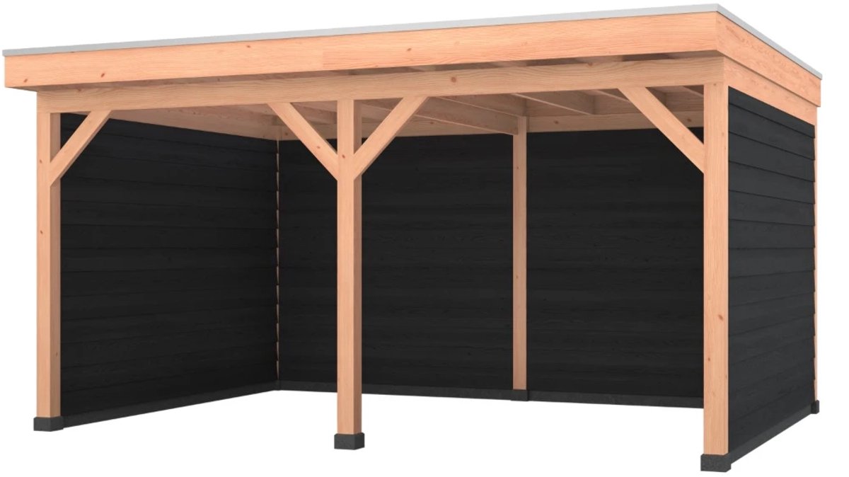 Douglas overkapping, 500 x 350, met achterwand en twee zijwanden, Westwood Comfort Plus Zwart