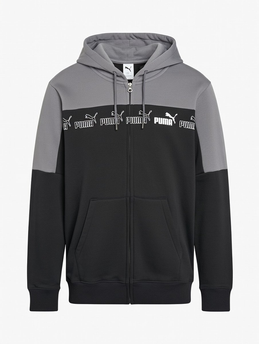 Puma Around The Block hoodie met volledige ritssluiting voor heren Zwart