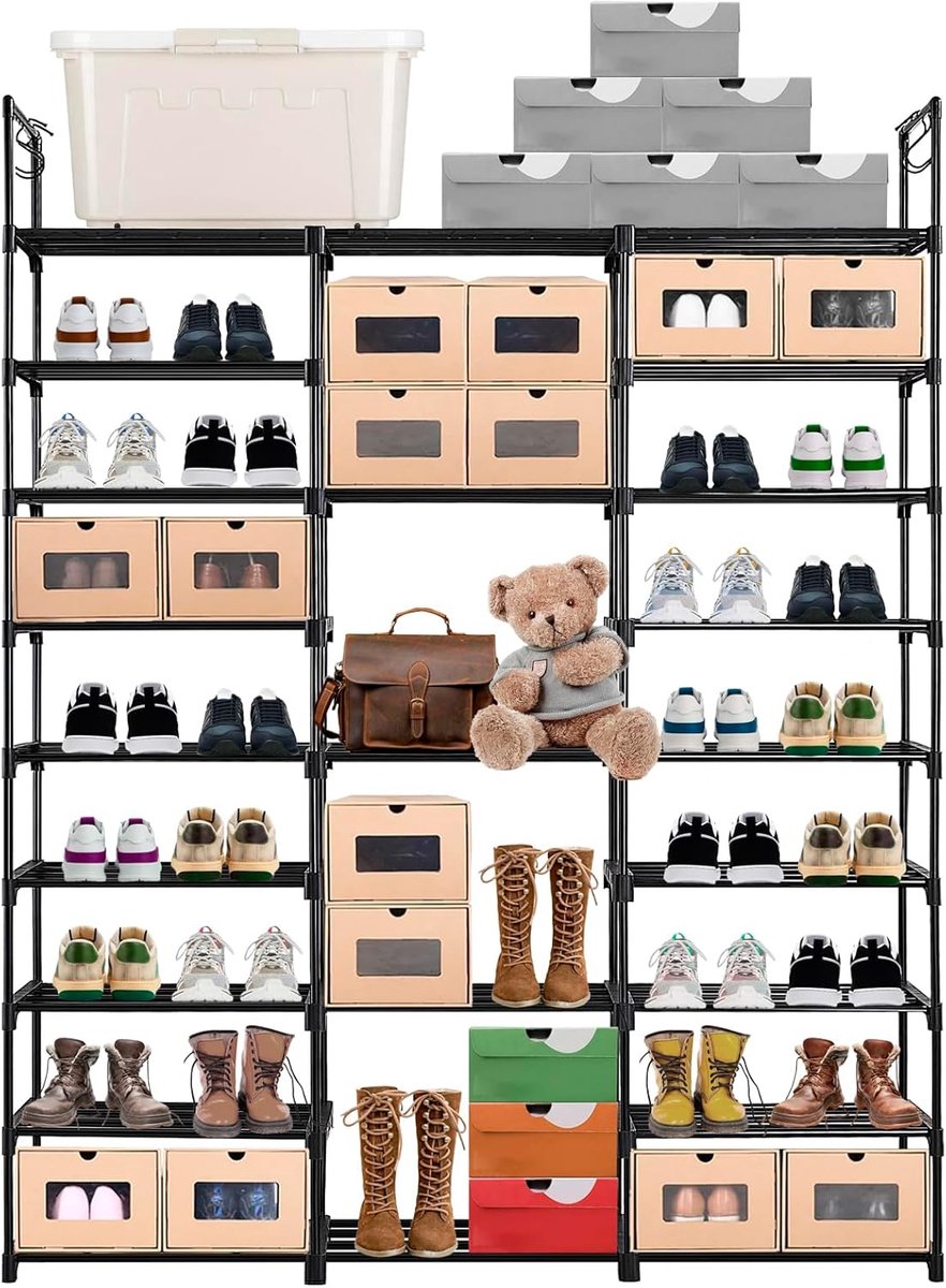 Imperatoris - Schoenenkastje - Schoenenrek - ‎157 x 127 x 30.5cm - Schoenenkast - Schoenenplank - 9 Verstelbare Lagen - Opbergen van Schoenen - ‎‎‎Voor 55-60 Paar Schoenen - Metaal - Zwart
