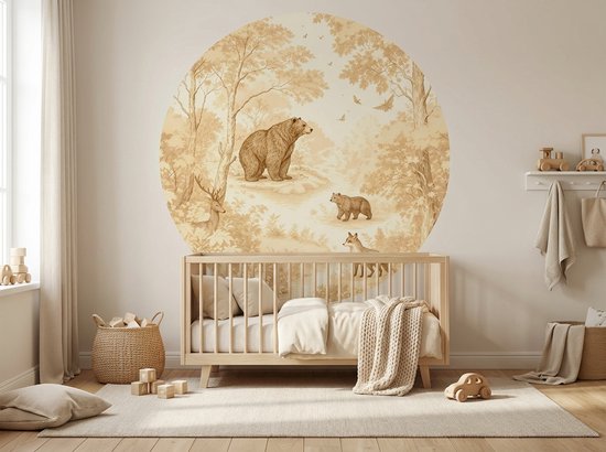 Little Livo - Muursticker rond chambre bébé/enfant - Muursticker Animaux de la forêt - 120 cm x 120 cm - PVC auto-adhésif - Décoration murale
