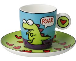 Goebel - Ed Heck | Kop en schotel Espresso Roar | Porselein - 12cm - 100ml - 2 stuks