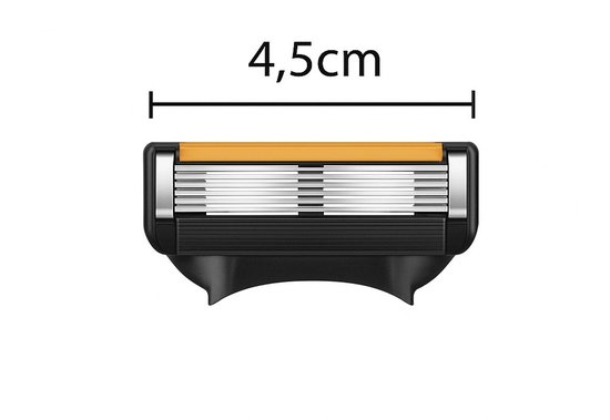 Scheermesje met oranje, zwarte en zilveren details, gemarkeerd met "4,5cm".