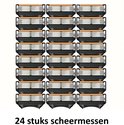 24 stuks scheermessen, zwart met oranje strip en zilveren mesjes.