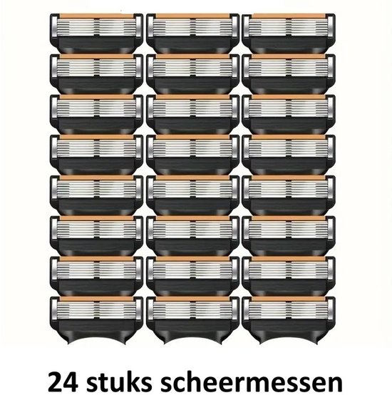 24 stuks scheermessen, zwart met oranje strip en zilveren mesjes.