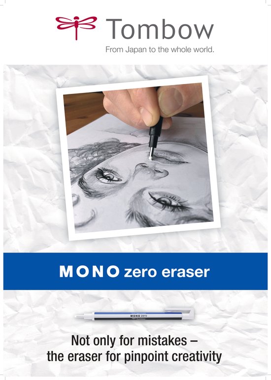 Tombow MONO zero gumstift: "Not only for mistakes - the eraser for pinpoint creativity".
