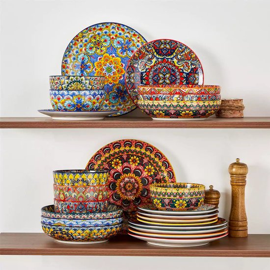 Serviesset - Bohemian Stijl - 6 Persoons Servies - Porselein - Dinerborden - Dessertborden - Ontbijtkommen - Soepkommen - 24-delige Set — afbeelding 3