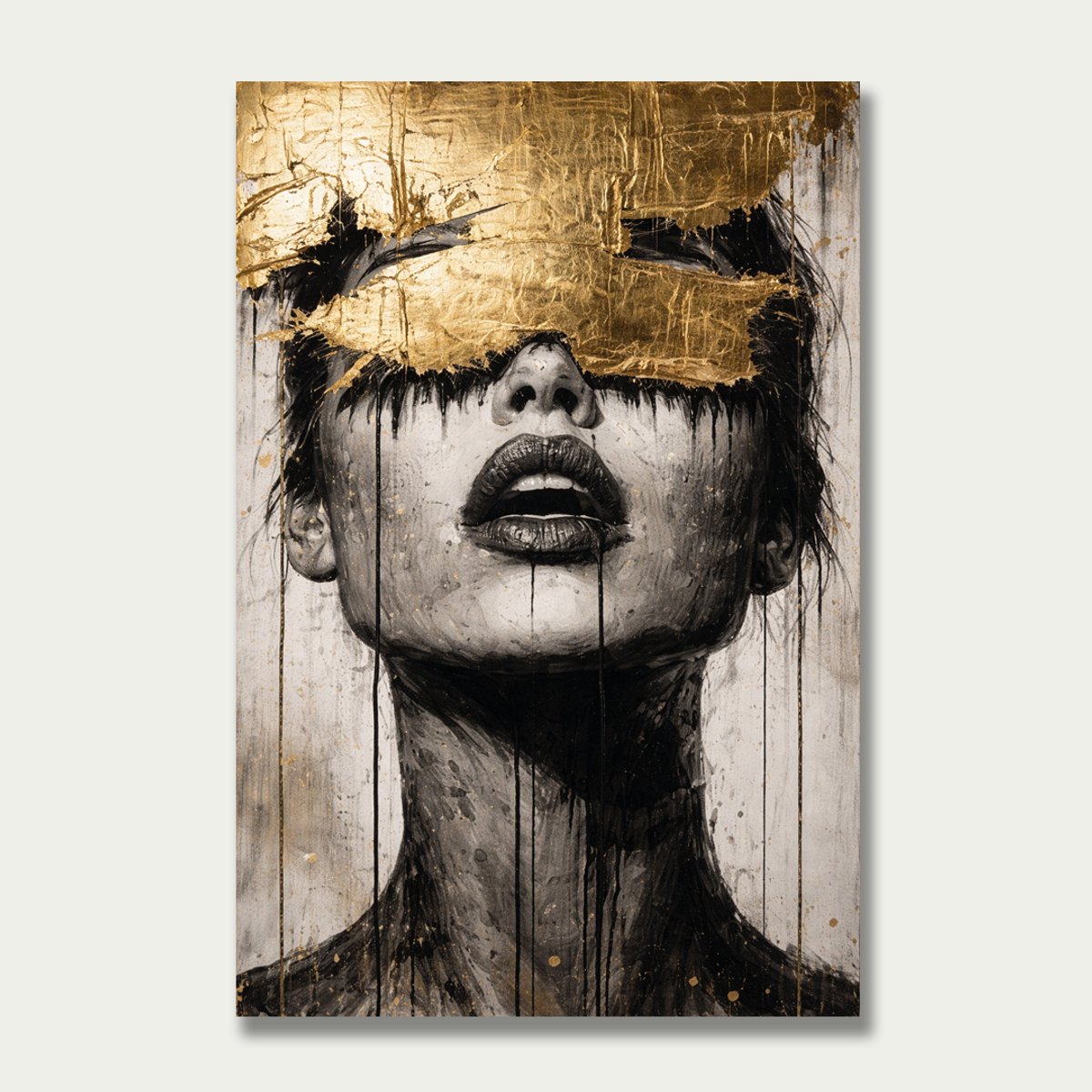 Abstract Portret Schilderij 60x90 cm - Goud Zwart Luxe Plexiglas Wall Art