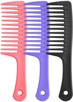 3 stuks Kam - Haarkam met extra brede tanden - Haar Kam - Haar Accessoire - Styling Tool - Grove Kam - Kappers Kam - styling kam - Kam - Kappers kam - Barber Kam - Kapperskam - Kapper - 22 cm - Paars,Zwart,Rose