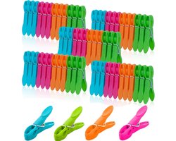 Wasknijpers-wasknijpers kunststof-Verpakking van 60 wasknijpers - Stevige plastic wasknijpers - Voor waslijnen - Wasknijpers met duurzame veren - Roestbestendig - 4 kleuren - 7,5 x 3,8 cm