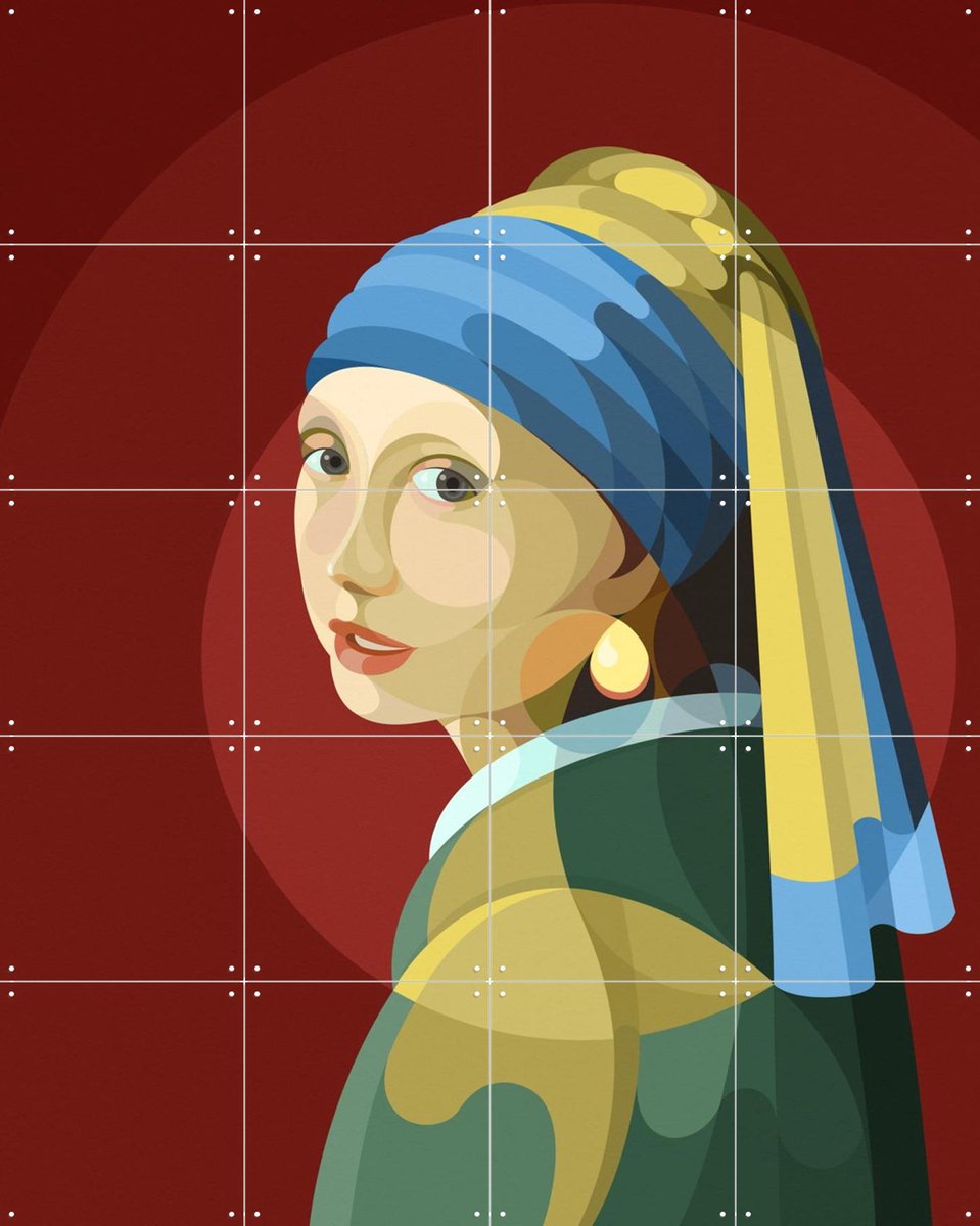 IXXI Girl with a Pearl Earring, Elke Uijtewaal - 80 x 100 cm - Gratis ophangtool - Grote wanddecoratie en posters - Illustraties, Klassiek
