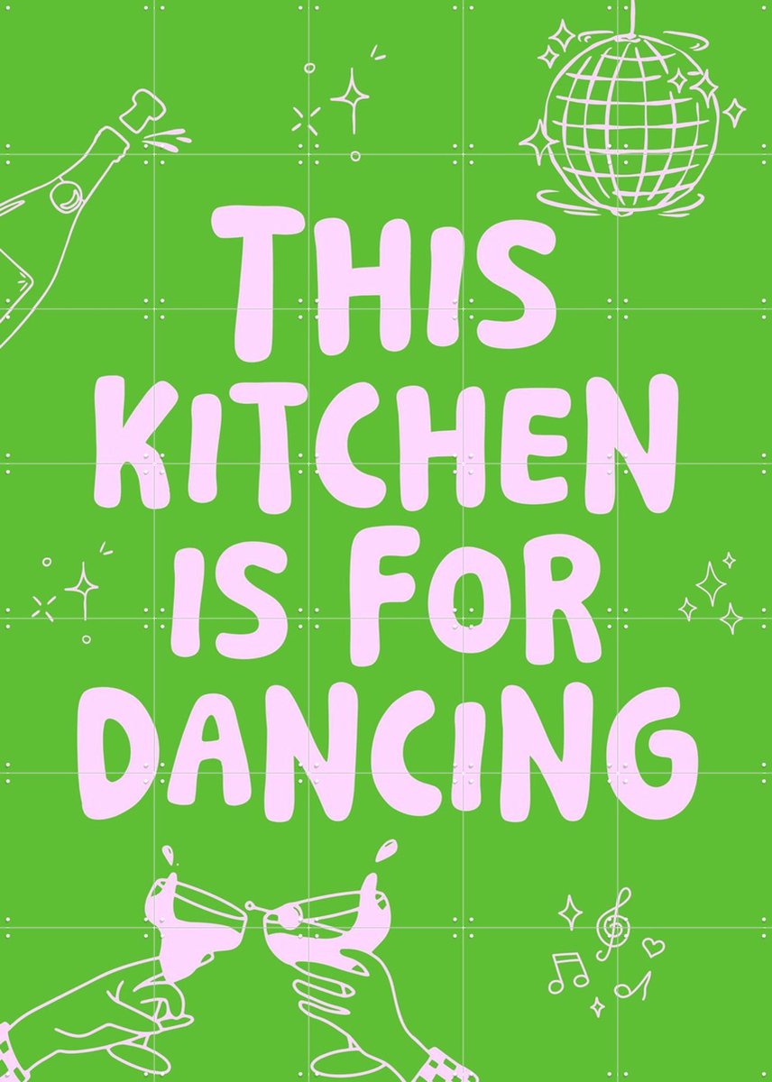 IXXI This kitchen is for dancing - green, Ohkimiko & Various - 100 x 140 cm - Gratis ophangtool - Grote wanddecoratie en posters - Grafisch Ontwerp