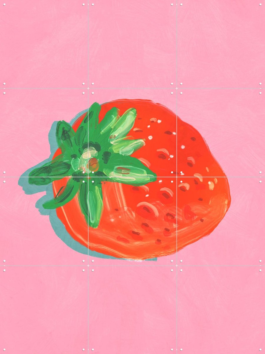 IXXI Strawberry, Gigi Rosado - 60 x 80 cm - Gratis ophangtool - Grote wanddecoratie en posters - Kwaststreken, Illustraties, Kleurrijk, Speels