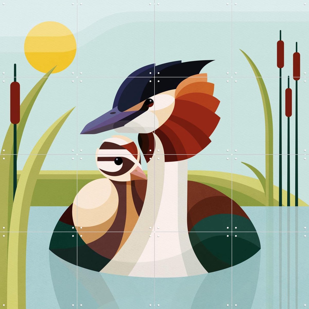 IXXI Fuut - blauw, Elke Uijtewaal - 80 x 80 cm - Gratis ophangtool - Grote wanddecoratie en posters - Kleurrijk, Illustraties, Geometrische Kunst