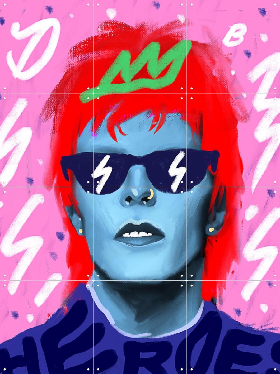 IXXI Bowie Heroes, Pop-art by Tadej - 60 x 80 cm - Gratis ophangtool - Grote wanddecoratie en posters - Kleurrijk, Illustraties, Digitale Kunst