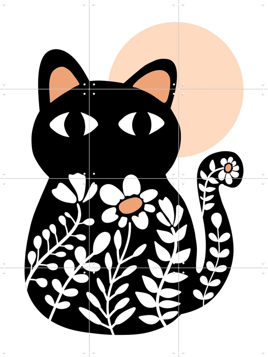IXXI Flower Cat, BAINAI - 60 x 80 cm - Gratis ophangtool - Grote wanddecoratie en posters - Fantasierijk, Speels, Grafisch Ontwerp, Illustraties