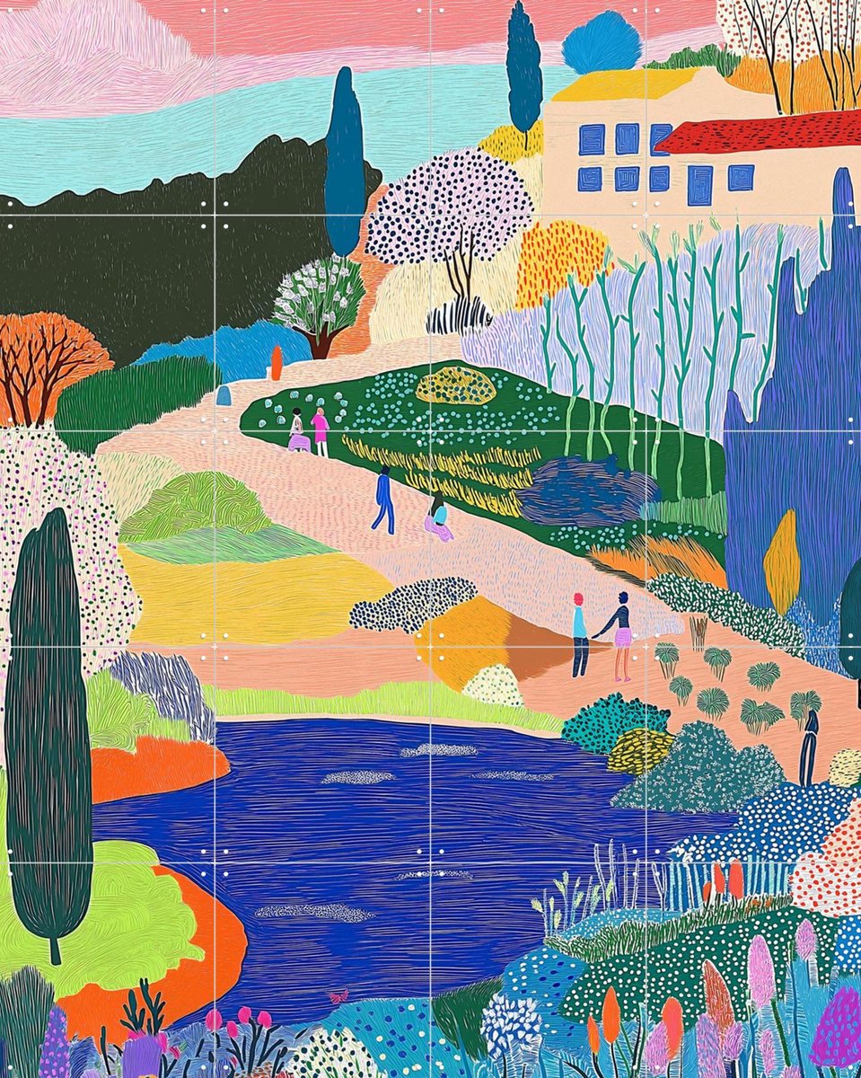 IXXI Gardenwalk, Artclaud - 80 x 100 cm - Gratis ophangtool - Grote wanddecoratie en posters - Illustraties, Kleurrijk, Woonkamer, Natuur, Mensen
