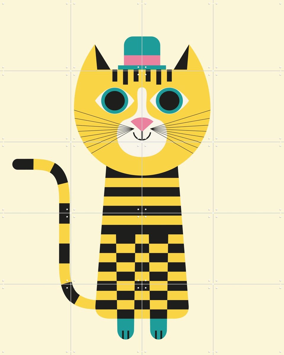 IXXI Cat, Ingela P. Arrhenius - 80 x 100 cm - Gratis ophangtool - Grote wanddecoratie en posters - Geometrische Kunst, Fantasierijk, Cartoonesk