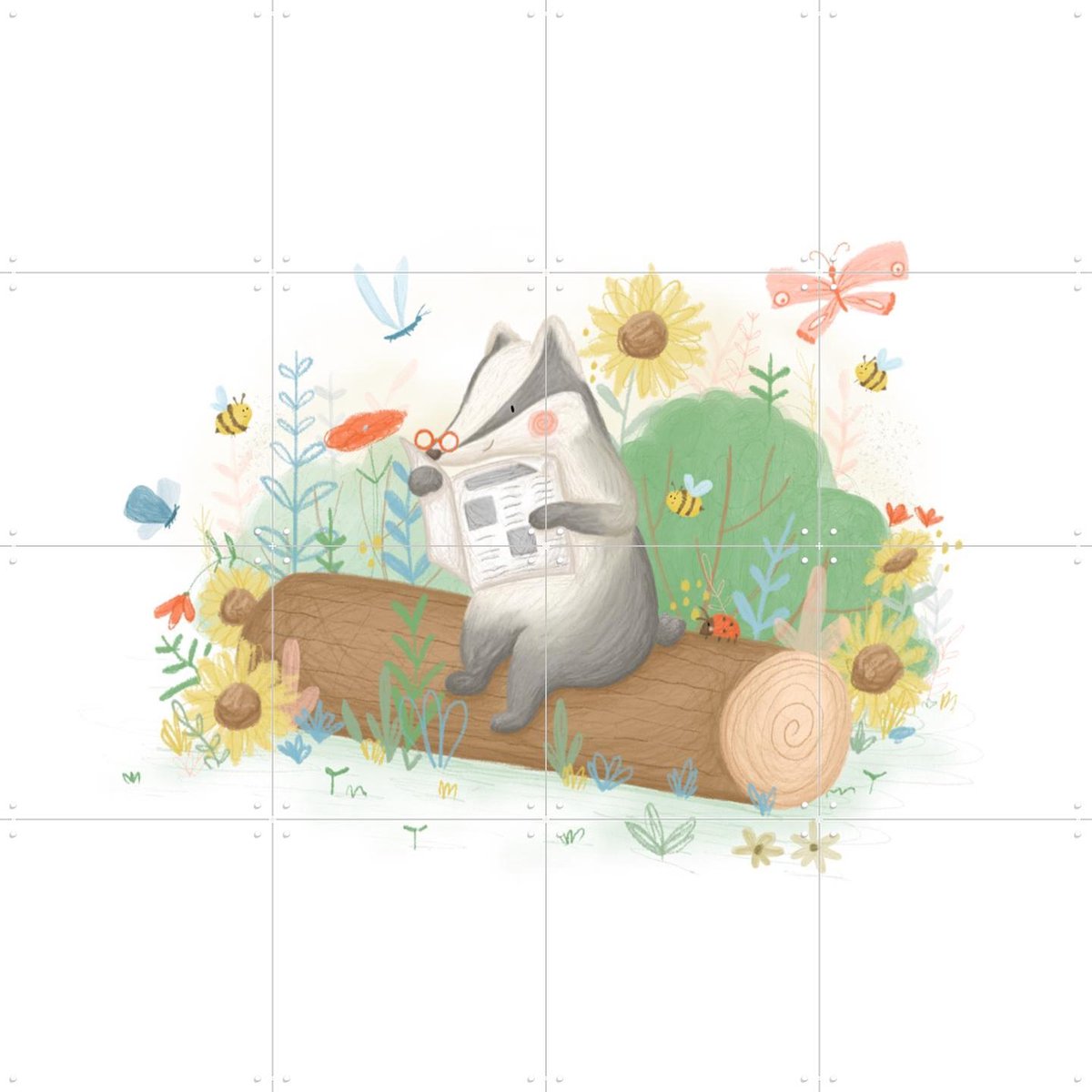 IXXI Reading Among The Flowers, Studio Phie - 80 x 80 cm - Gratis ophangtool - Grote wanddecoratie en posters - Speels, Fantasierijk, Kleurrijk