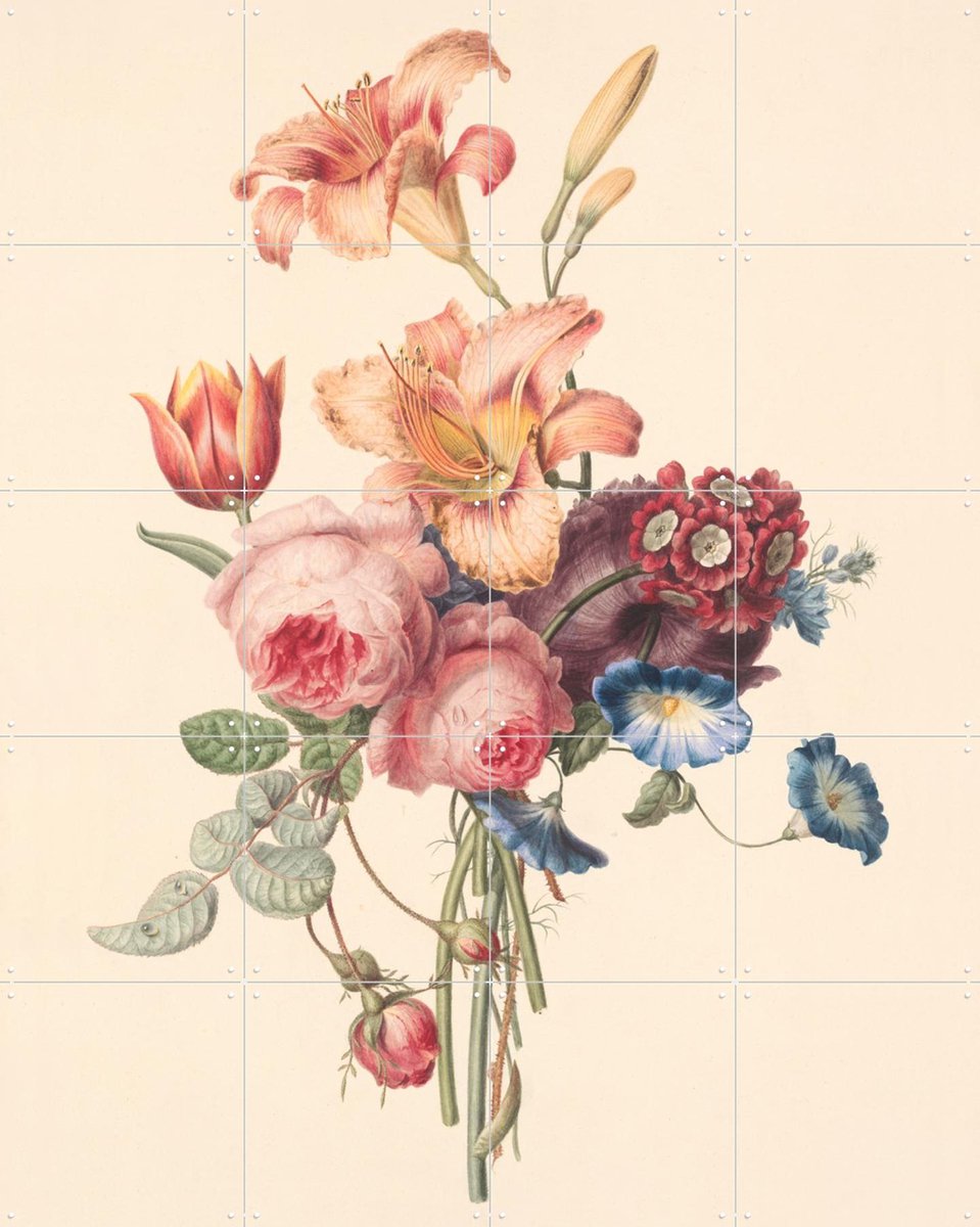IXXI Een boeket, Rijksmuseum - 80 x 100 cm - Gratis ophangtool - Grote wanddecoratie en posters - Naturalisme, Illustraties, Klassiek, Slaapkamer