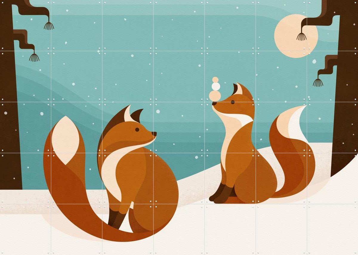 IXXI Vosjes, Elke Uijtewaal - 140 x 100 cm - Gratis ophangtool - Grote wanddecoratie en posters - Illustraties, Kleurrijk, Geometrische Kunst, Speels