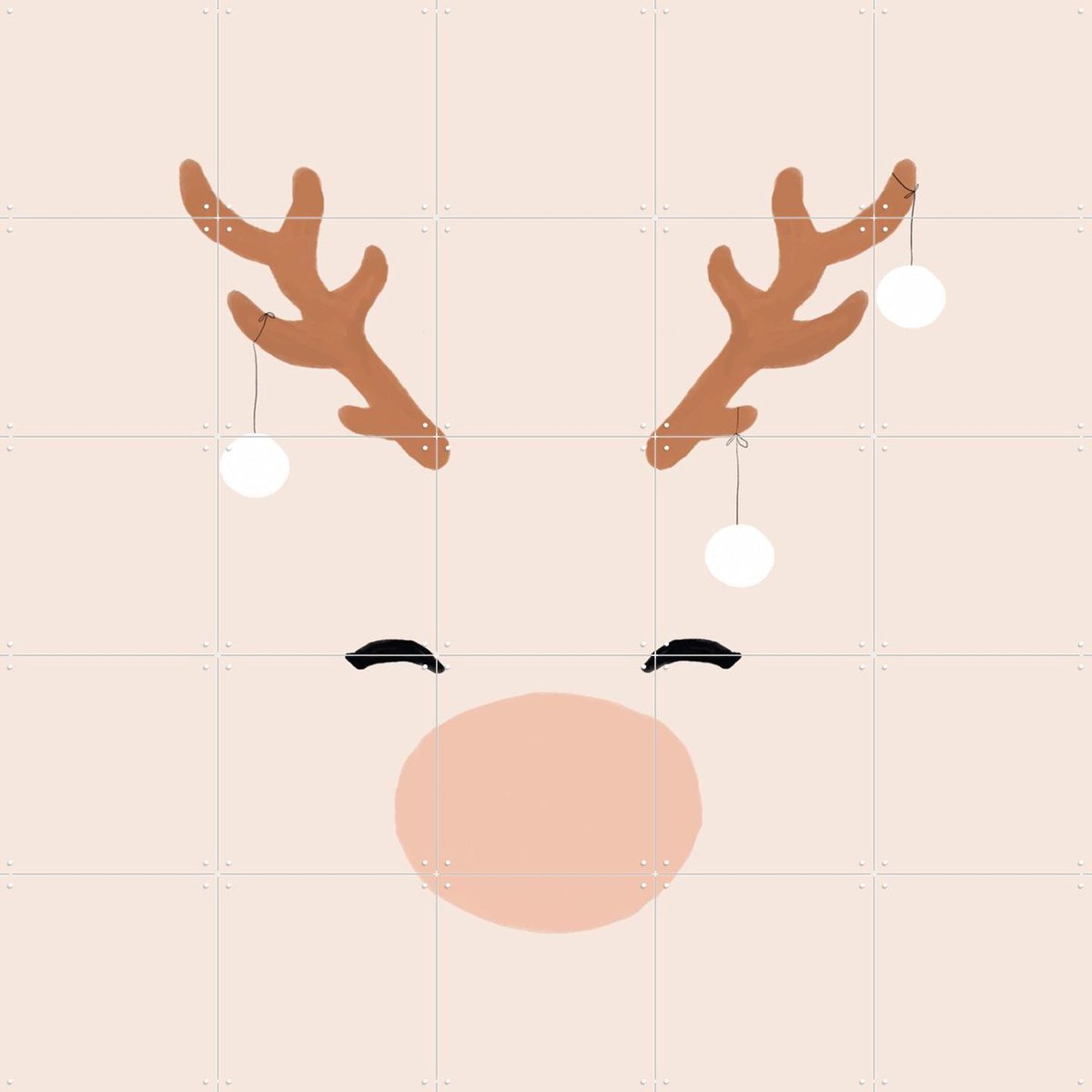 IXXI Deer & Baubles, Orara Studio & Various - 100 x 100 cm - Gratis ophangtool - Grote wanddecoratie en posters - Minimalisme, Digitale Kunst, Speels