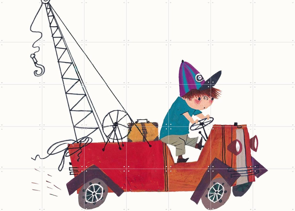 IXXI Kraanwagen II, Fiep Westendorp - 140 x 100 cm - Gratis ophangtool - Grote wanddecoratie en posters - Cartoonesk, Speels, Illustraties, Kleurrijk