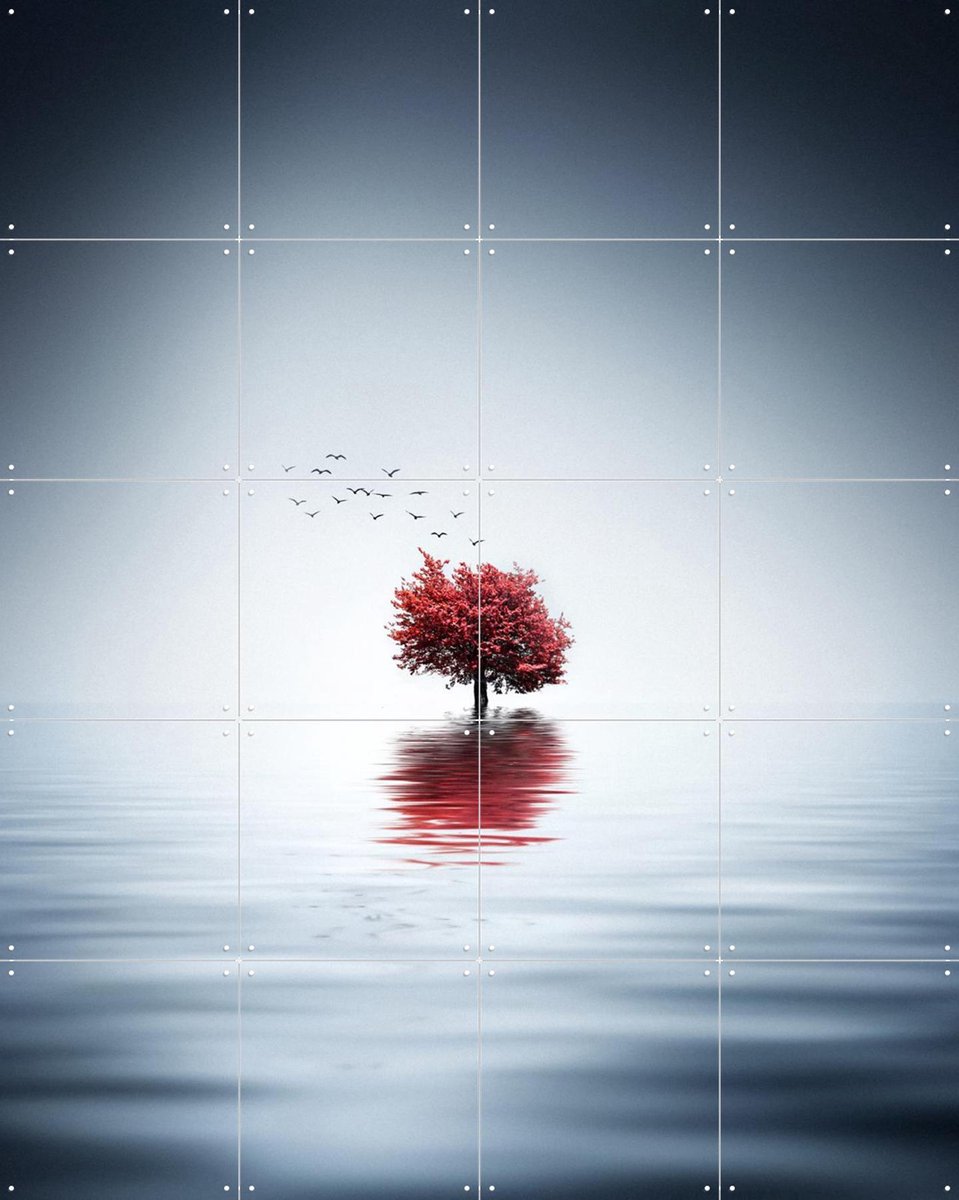IXXI Autumn Tree reflected in Blue Lake, Bess Hamiti & Various - 80 x 100 cm - Gratis ophangtool - Grote wanddecoratie en posters - Minimalisme
