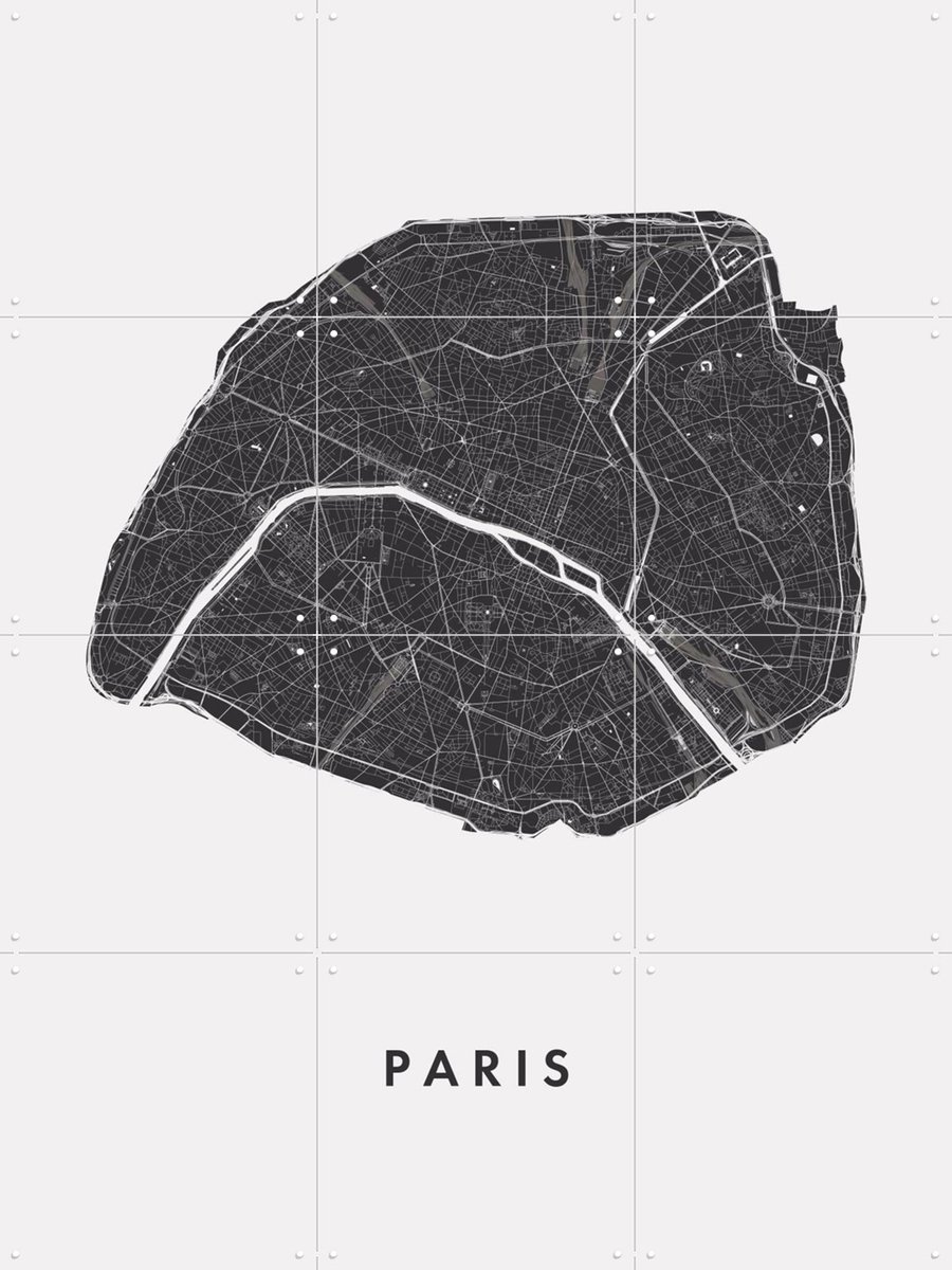 IXXI Paris City Map, Kunst in Kaart - 60 x 80 cm - Gratis ophangtool - Grote wanddecoratie en posters - Line art, Grafisch Ontwerp, Minimalisme