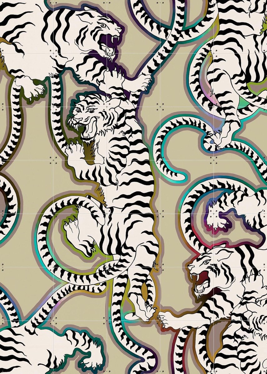 IXXI Rainbow Tigers, Marylène Madou - 100 x 140 cm - Gratis ophangtool - Grote wanddecoratie en posters - Pop art, Grafisch Ontwerp, Illustraties