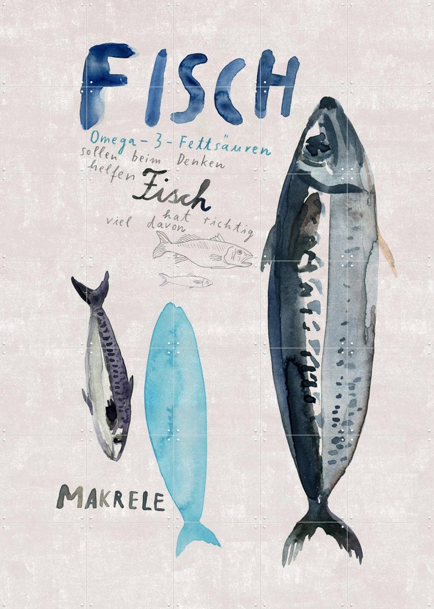 IXXI Fisch, Signorinah - 100 x 140 cm - Gratis ophangtool - Grote wanddecoratie en posters - Illustraties, Aquarel, Eetkamer, Woonkamer, Keuken