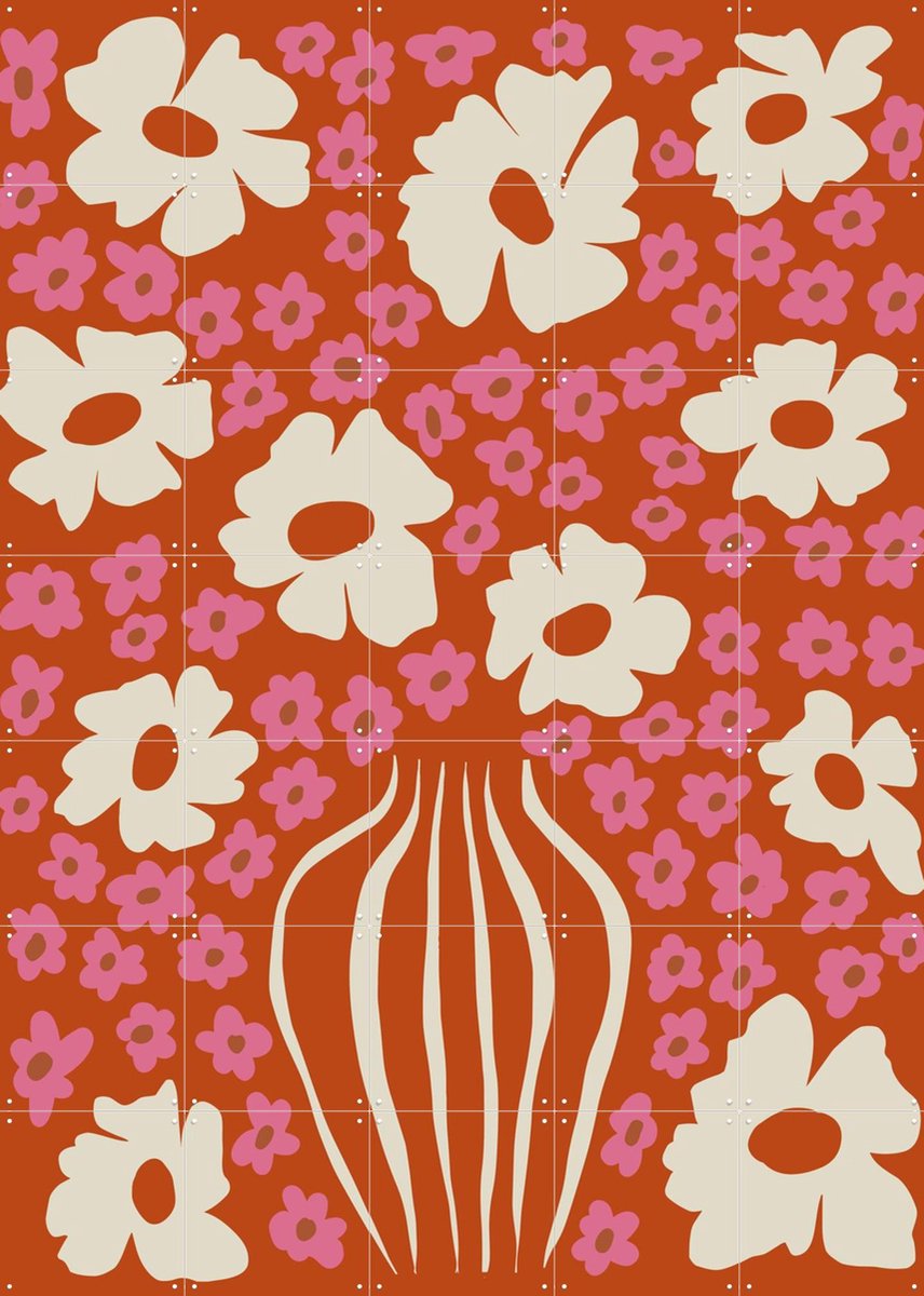 IXXI Flower Pot In Orange and Pink, Miho Art Studio & Various - 100 x 140 cm - Gratis ophangtool - Grote wanddecoratie en posters - Decoratieve