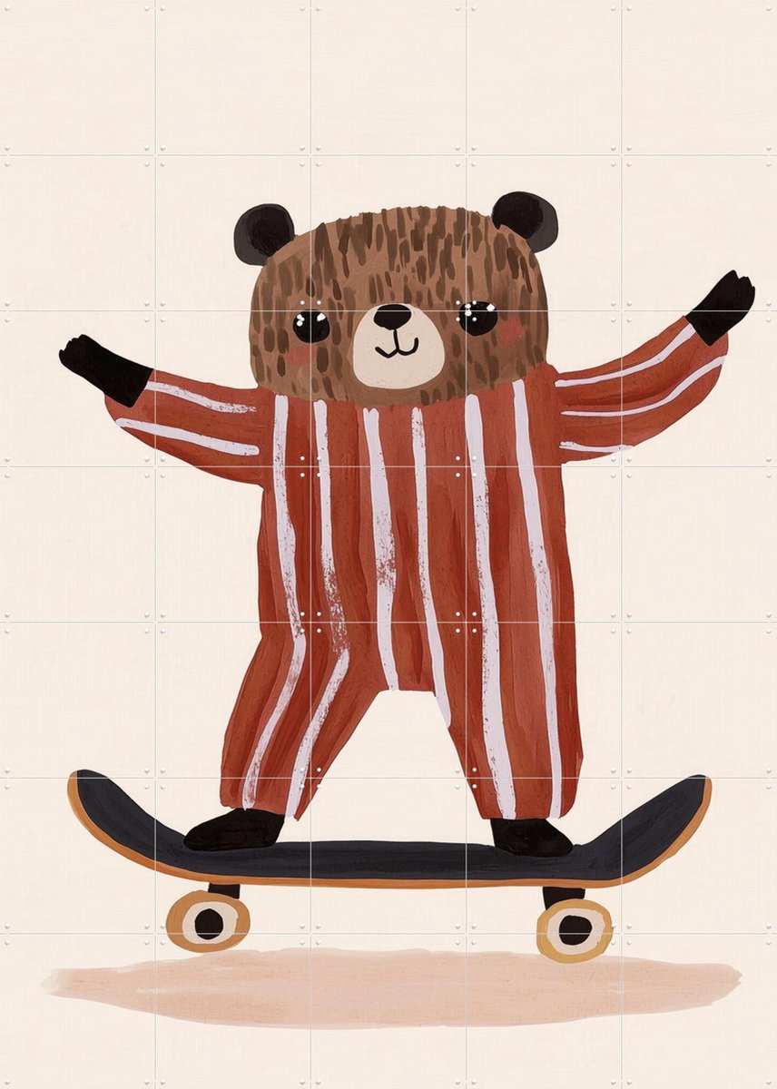 IXXI Skating Teddy, Treechild & Various - 100 x 140 cm - Gratis ophangtool - Grote wanddecoratie en posters - Cartoonesk, Speels, Illustraties