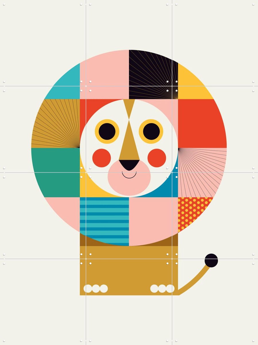 IXXI Lion, Ingela P. Arrhenius - 60 x 80 cm - Gratis ophangtool - Grote wanddecoratie en posters - Geometrische Kunst, Speels, Grafisch Ontwerp
