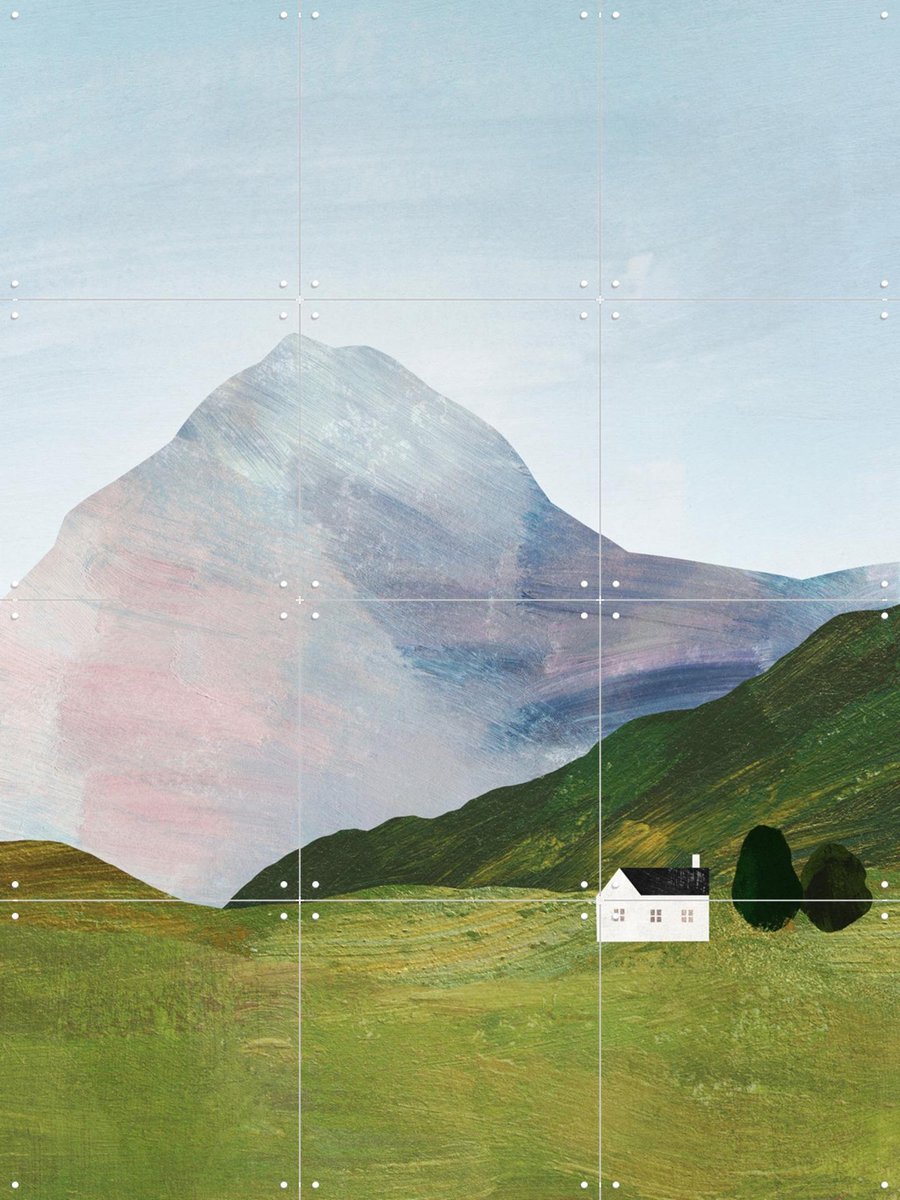 IXXI House in the Mountains, Henry Rivers - 60 x 80 cm - Gratis ophangtool - Grote wanddecoratie en posters - Minimalisme, Illustraties, Kleurrijk