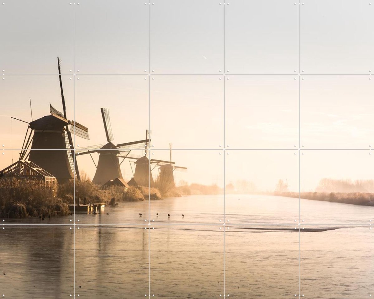 IXXI Dutch Morning at Kinderdijk, Claire Droppert - 100 x 80 cm - Gratis ophangtool - Grote wanddecoratie en posters - Fotografie, Naturalisme