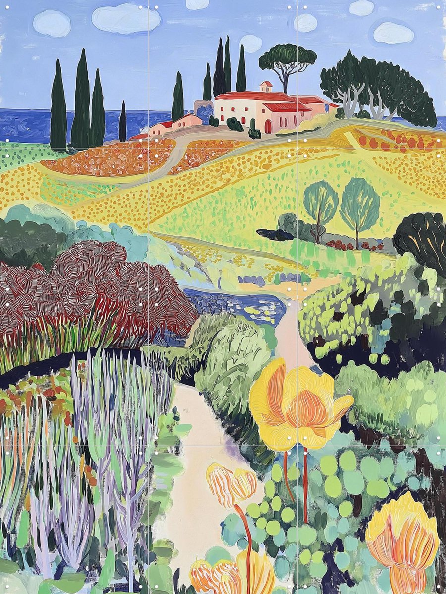 IXXI Tuscan Valleys, Artclaud - 60 x 80 cm - Gratis ophangtool - Grote wanddecoratie en posters - Schilderijen, Illustraties, Kleurrijk, Slaapkamer