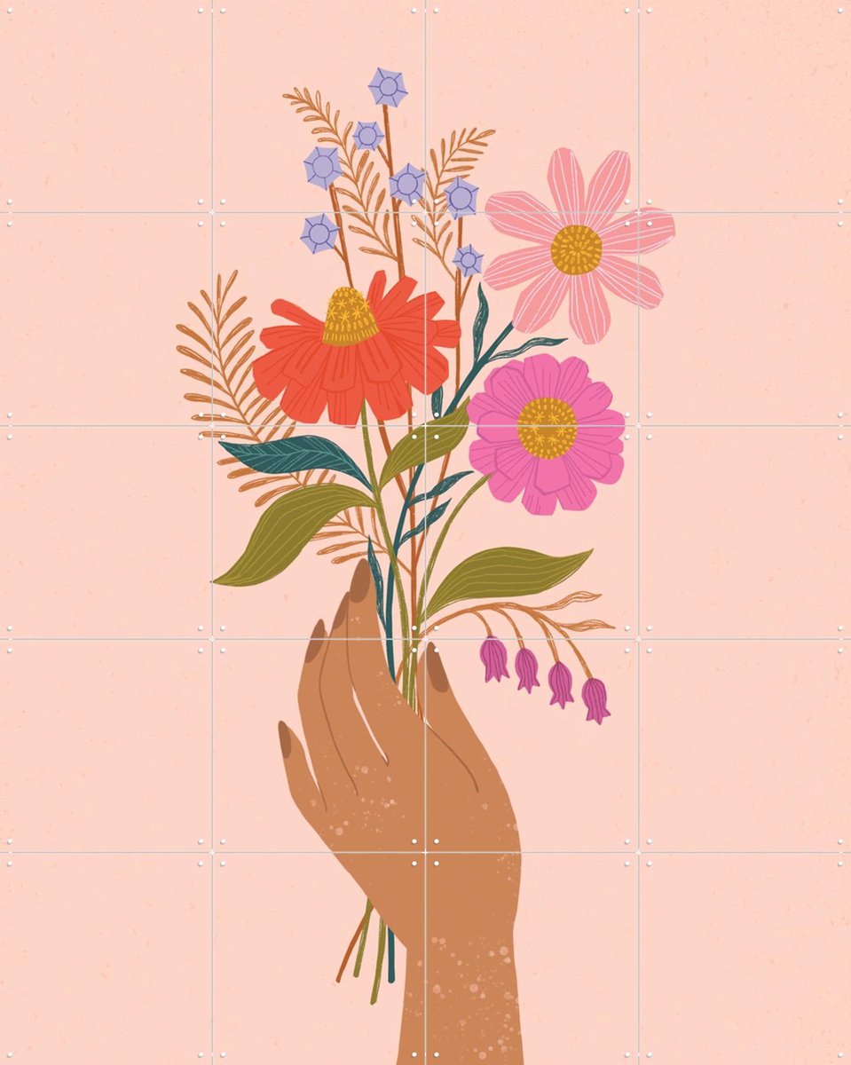 IXXI Zinnias, Bethan Janine - 80 x 100 cm - Gratis ophangtool - Grote wanddecoratie en posters - Grafisch Ontwerp, Speels, Kleurrijk, Illustraties