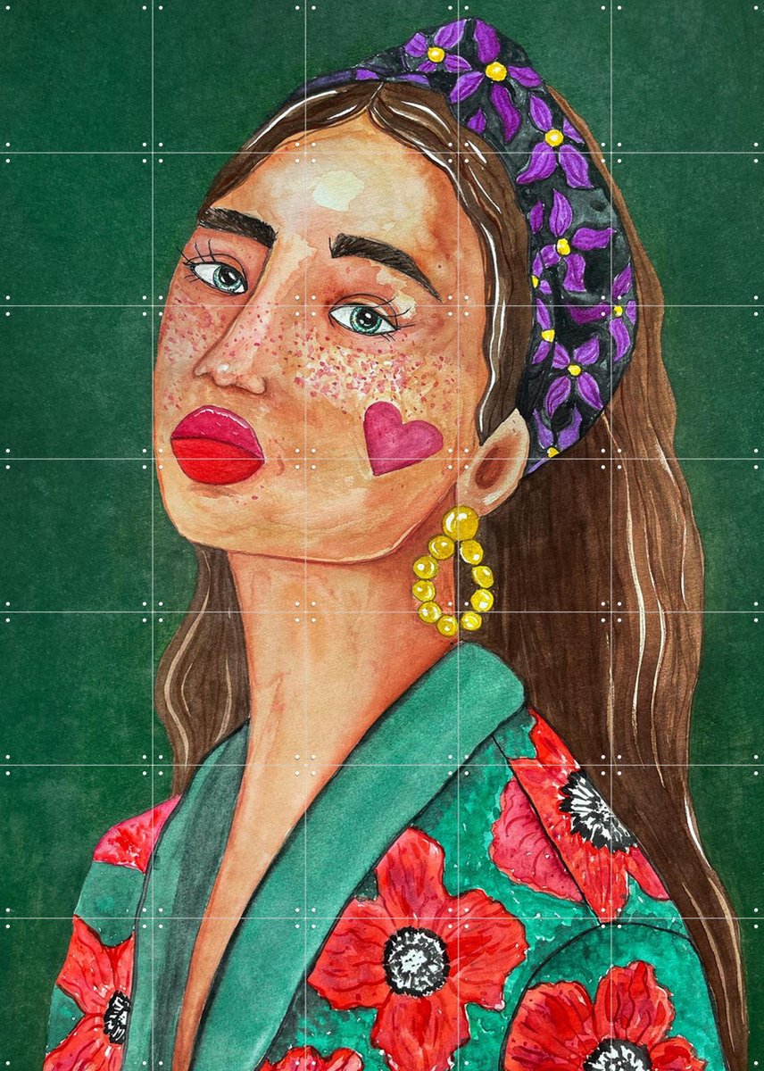 IXXI Girl with hairband, Raissa Oltmanns - 100 x 140 cm - Gratis ophangtool - Grote wanddecoratie en posters - Aquarel, Illustraties, Eetkamer