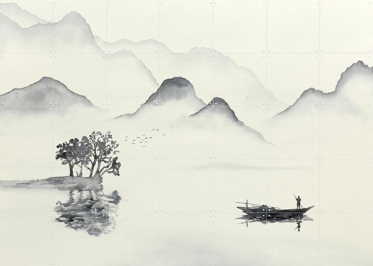 IXXI Morning fishing, Natalie Bruns - 140 x 100 cm - Gratis ophangtool - Grote wanddecoratie en posters - Minimalisme, Aquarel, Naturalisme