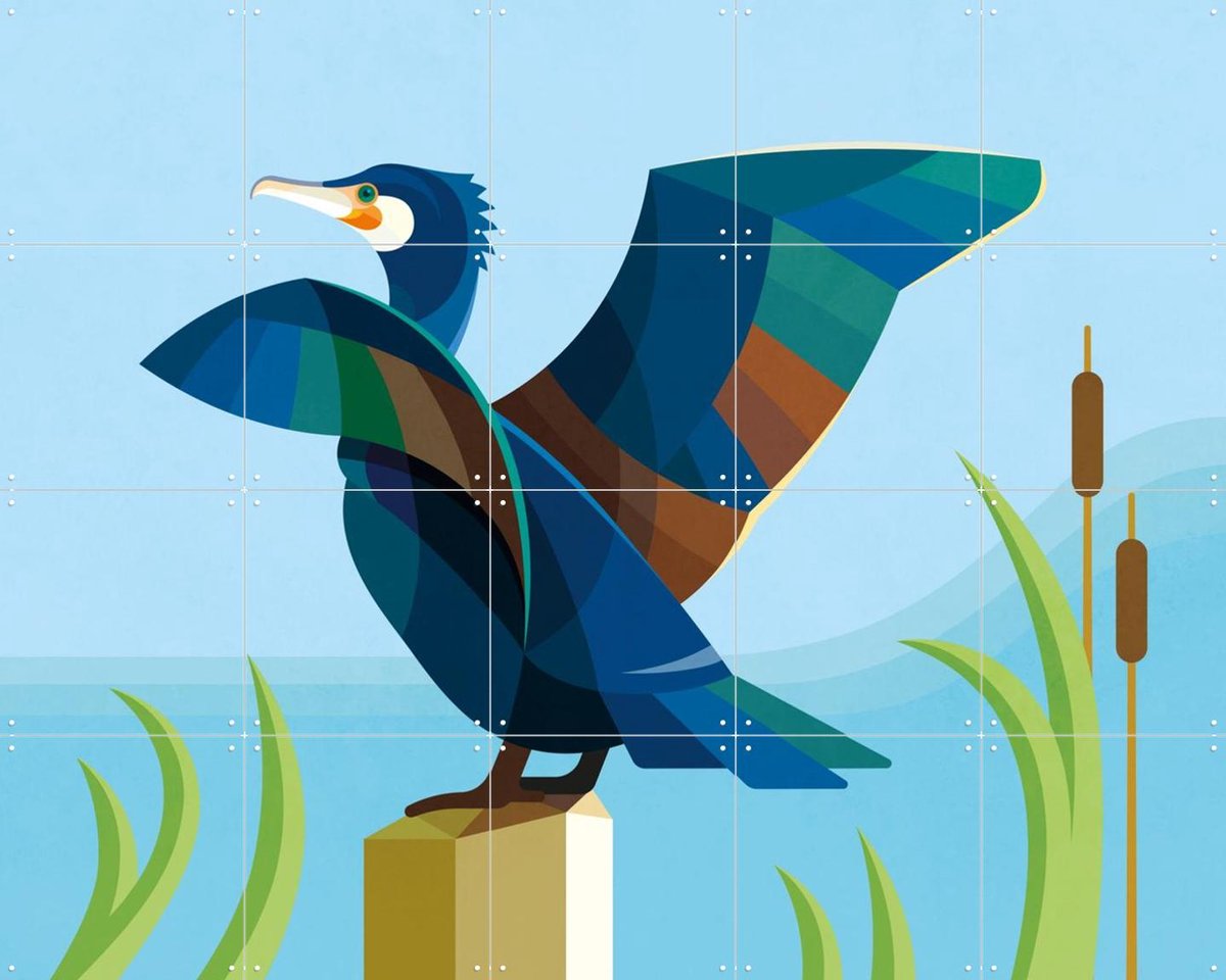 IXXI Aalscholver, Elke Uijtewaal - 100 x 80 cm - Gratis ophangtool - Grote wanddecoratie en posters - Geometrische Kunst, Kleurrijk, Grafisch Ontwerp