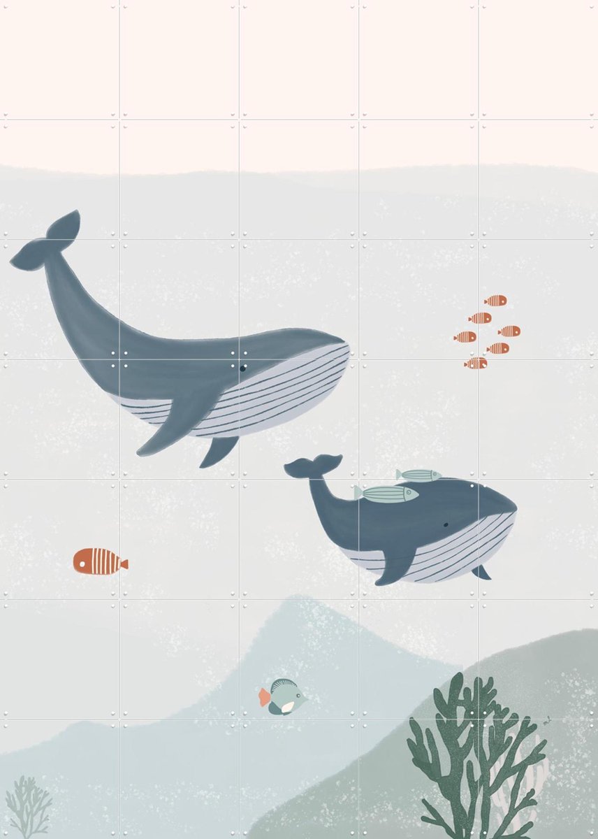 IXXI Two Whales, Menina Lisboa & Various - 100 x 140 cm - Gratis ophangtool - Grote wanddecoratie en posters - Speels, Illustraties, Grafisch Ontwerp