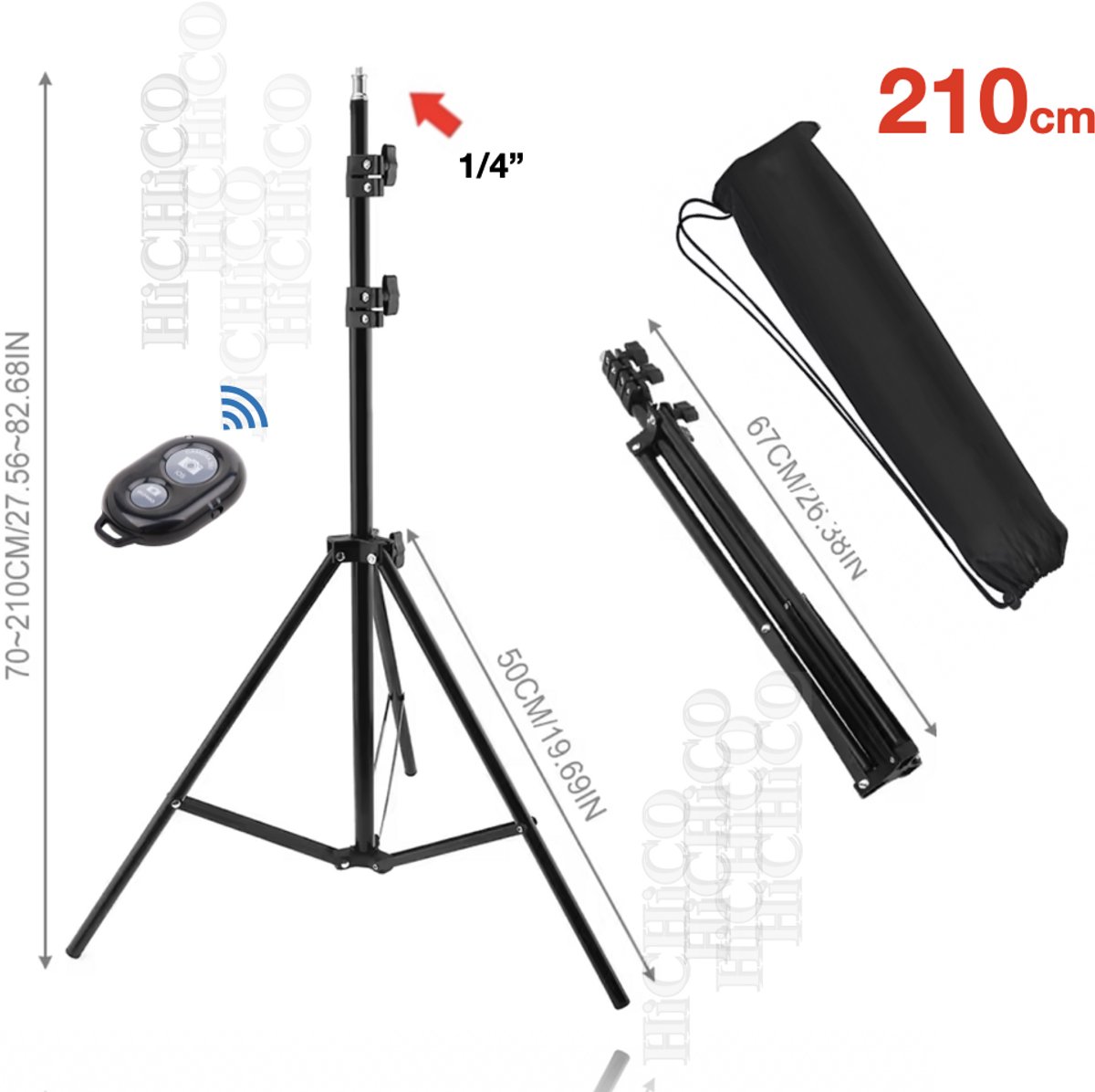 HiCHi® Telefoon Statief - Camerastatief - Tripod smartphone - Statief – Standaard - Tripod 210cm met Draagtas