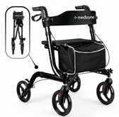 Medzone Rollator Lichtgewicht en Opvouwbaar - Binnen en Buiten - Zitfunctie - Rugleuning en Wandelstok Houder - Zwart