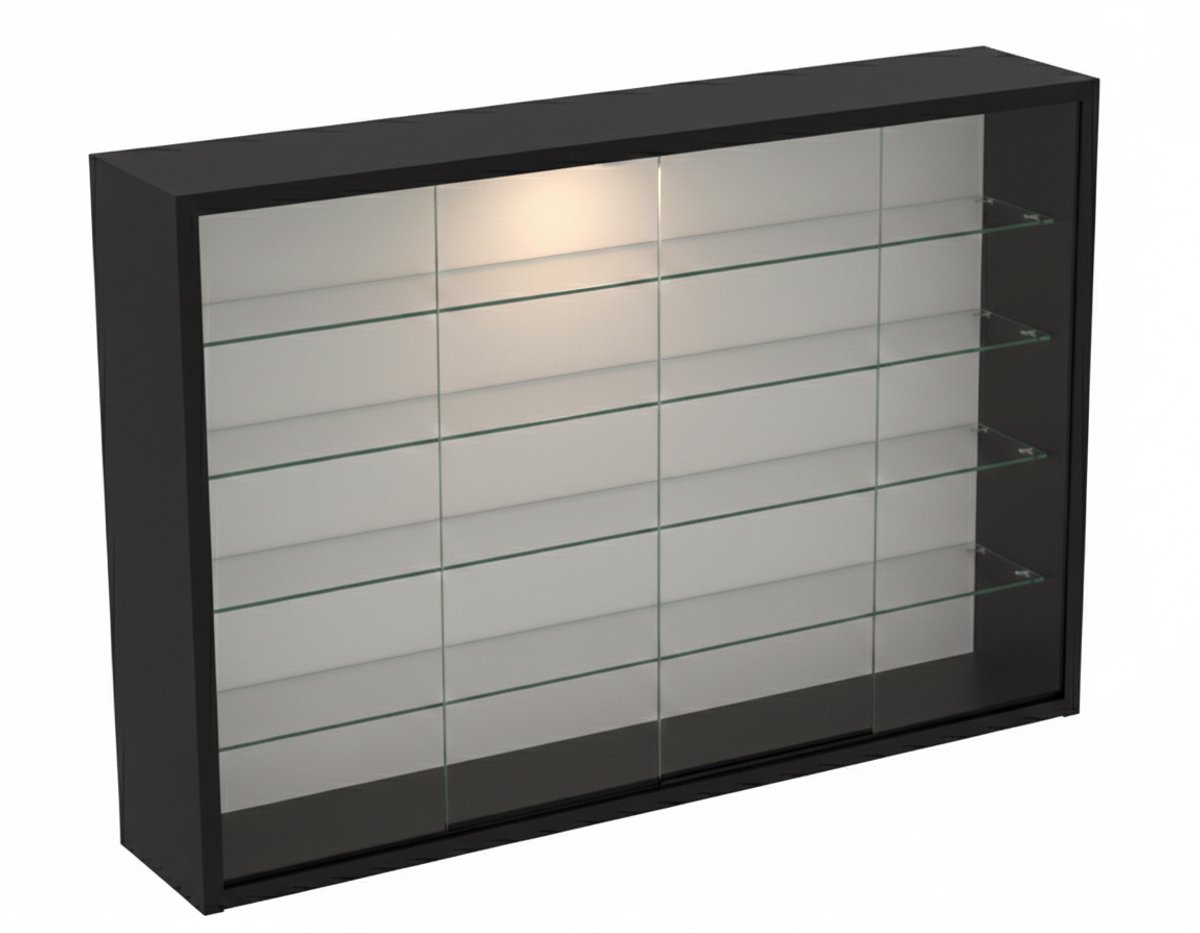 VDD – Vitrinekast – Vitrinekast met glas – Vitrinekast met led verlichting – Vitrinekastje - 75 x 14 x 55 cm - Zwart