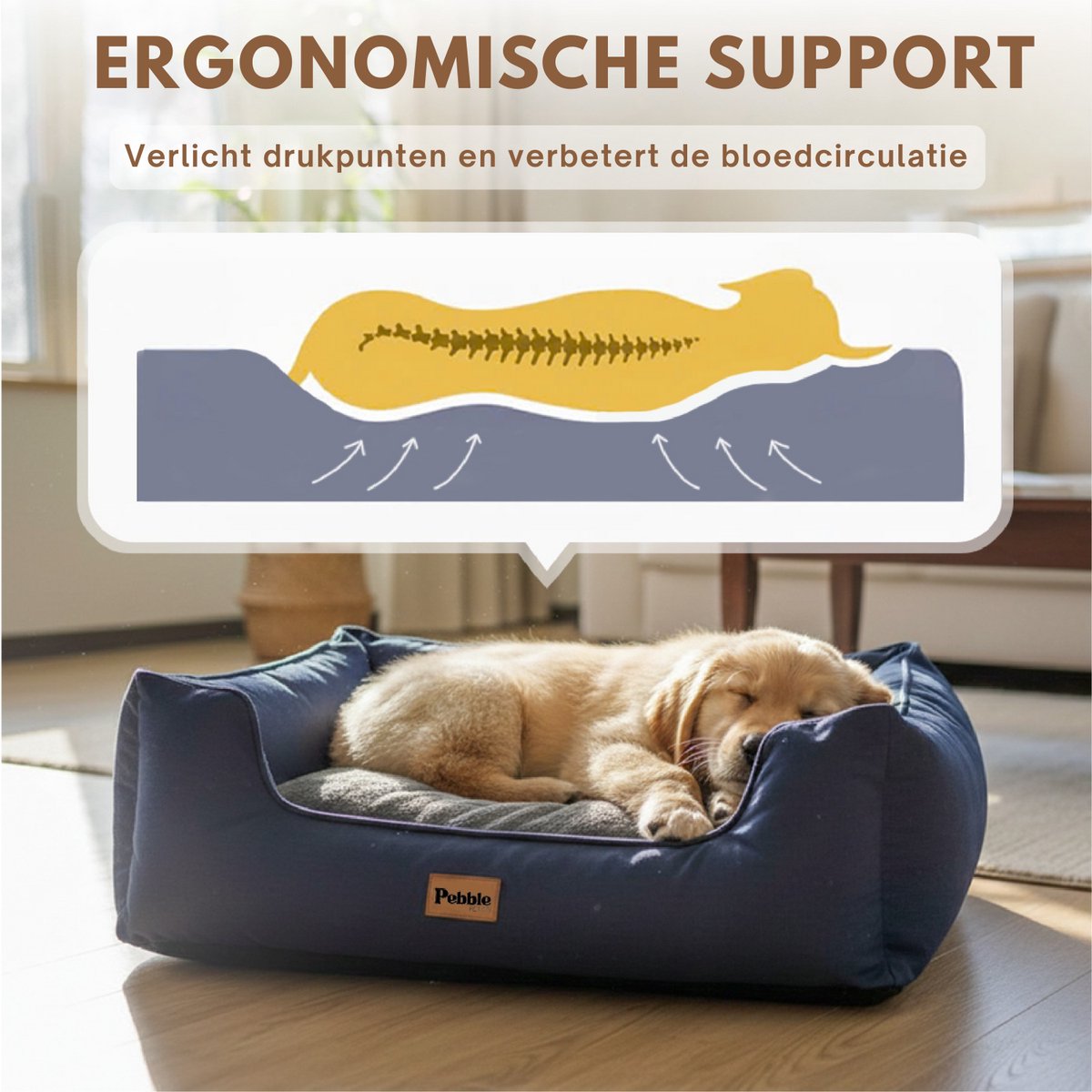 Pebble Hondenmand 65 x 56 cm Blauw - Orthopedische Hondenbed - Kattenmand - Hondenkussen - Dierenkussen - Voor kleine tot middelgrote honden – foto 7