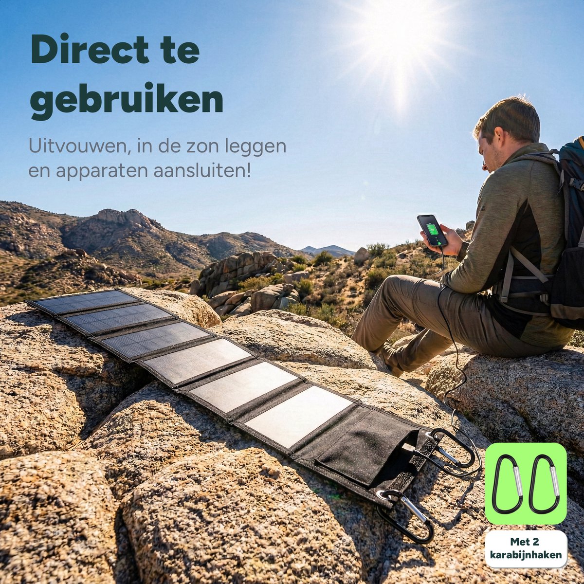 Valeron Goods® 60W Draagbaar Opvouwbaar Zonnepaneel – USB & DC Output – Outdoor Solar Charger voor Smartphone, Tablet & Powerbank – Lichtgewicht & Compact – foto 3