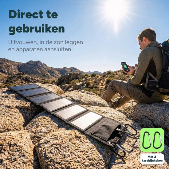 Valeron Goods® 60W Draagbaar Opvouwbaar Zonnepaneel - USB & DC Output - Outdoor Solar Charger voor Smartphone, Tablet & Powerbank - Lichtgewicht & Compact van Valeron Goods — afbeelding 3