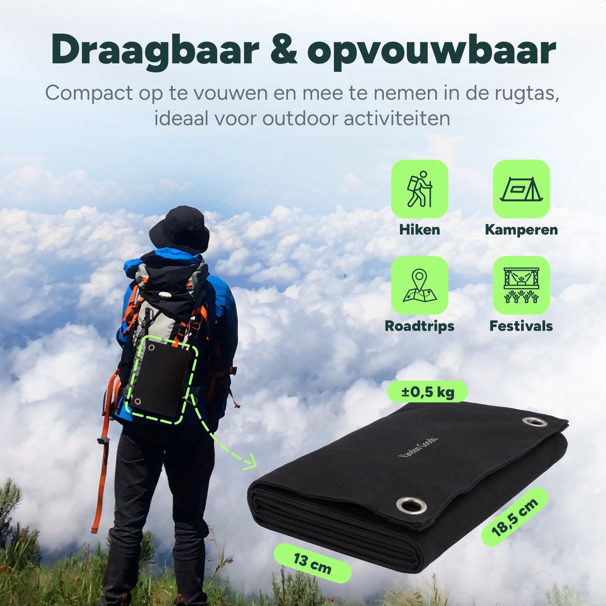 Valeron Goods® 60W Draagbaar Opvouwbaar Zonnepaneel – USB & DC Output – Outdoor Solar Charger voor Smartphone, Tablet & Powerbank – Lichtgewicht & Compact – foto 4